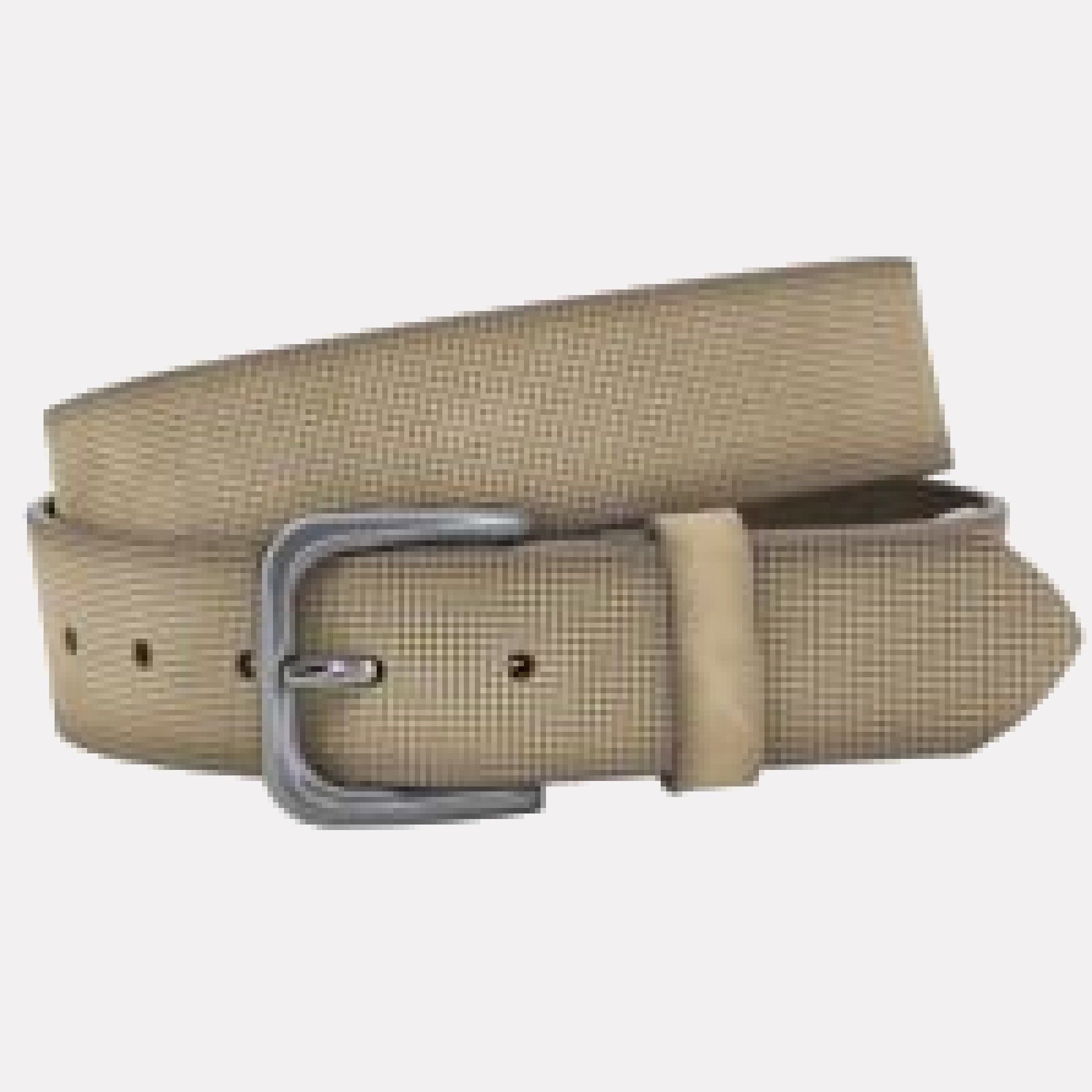 Open Edged Full Grain Leather Belt with Fashion Print / Taupe